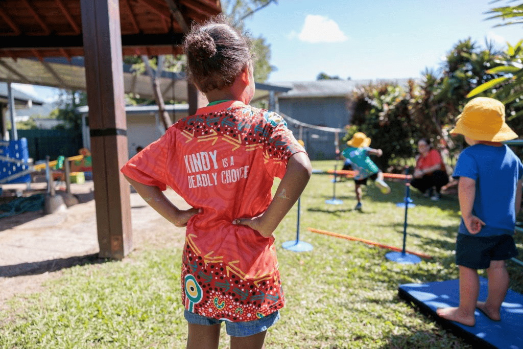 An image of a child wearing a deadly kindies program shirt, offering resources for Deadly Kindies Educators information.